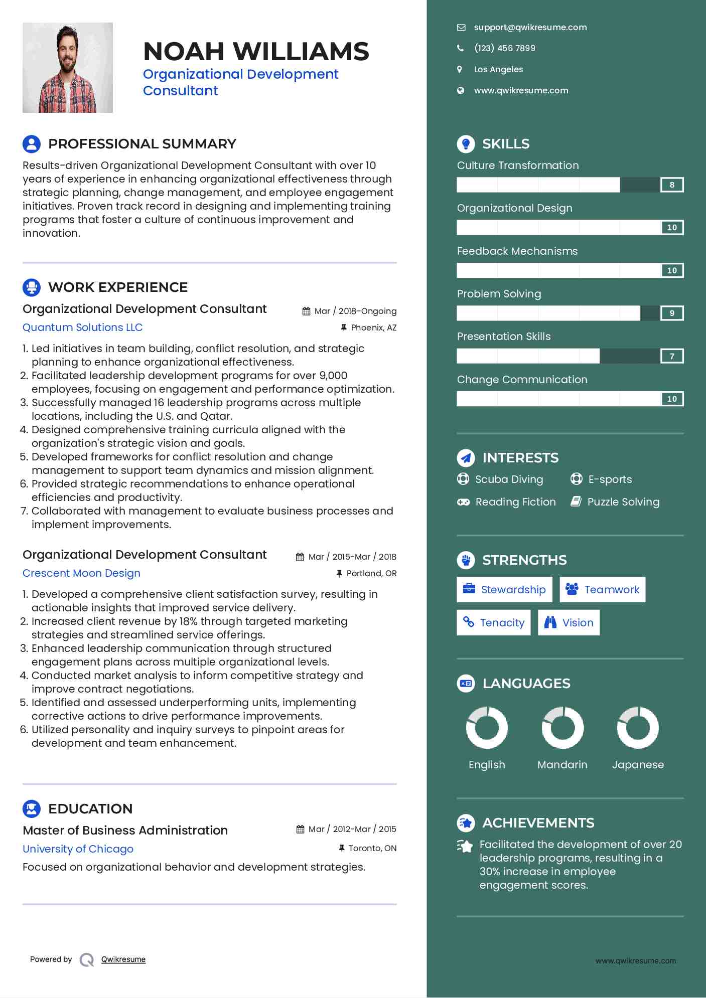Organizational Development Consultant Resume Example