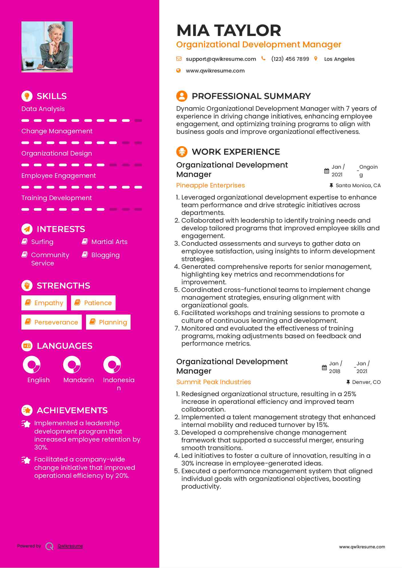 Organizational Development Manager Resume Template