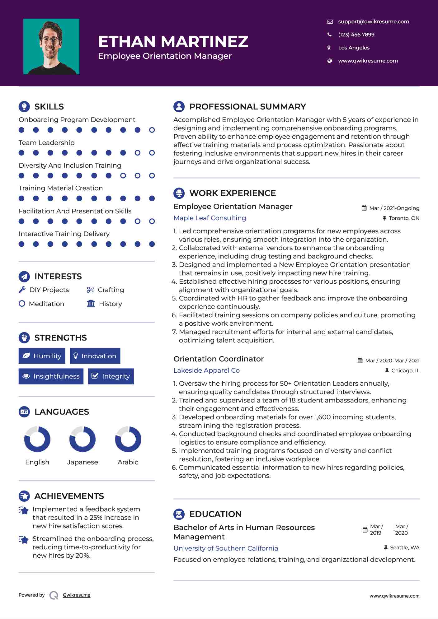 Employee Orientation Manager Resume Template