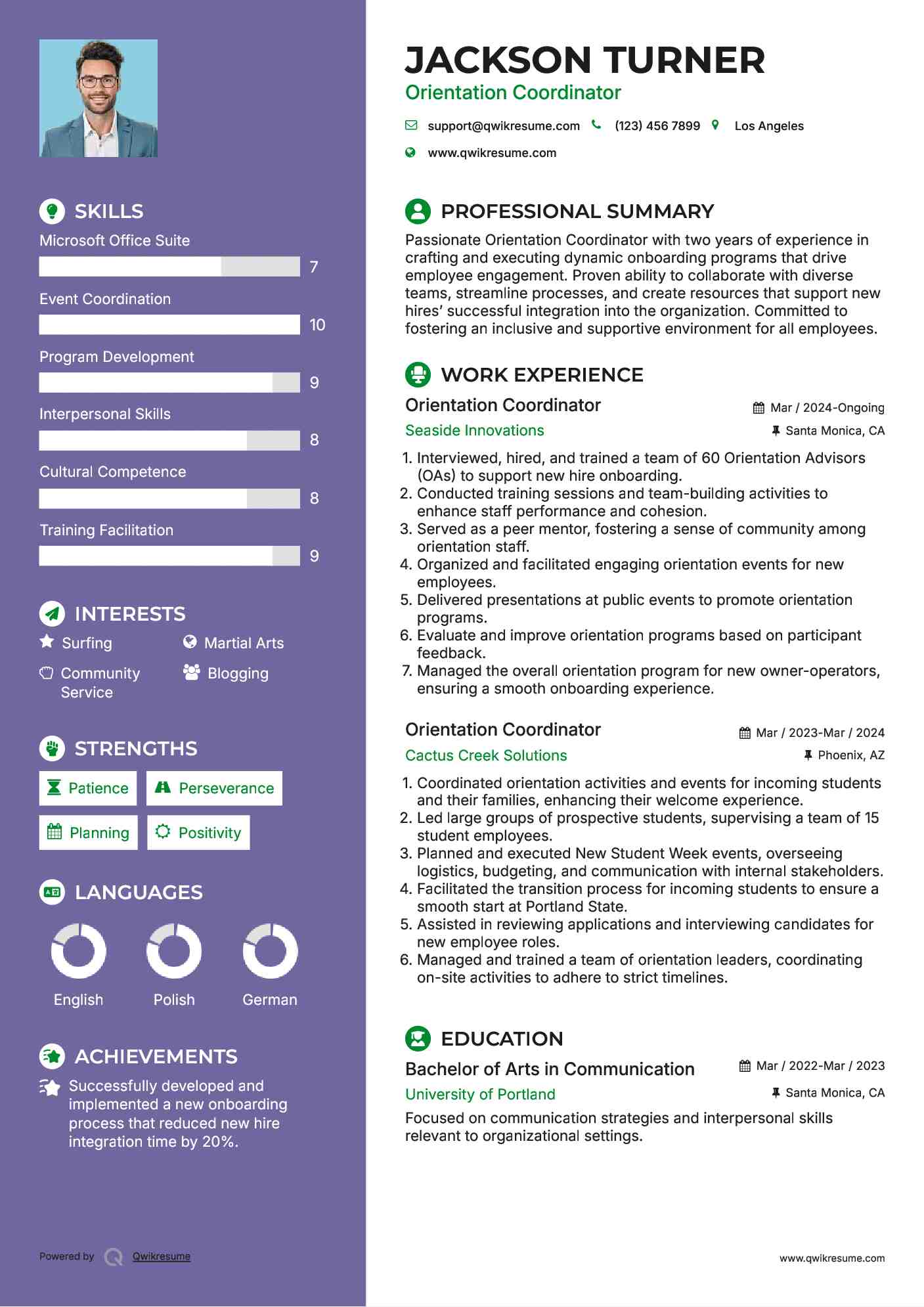 Orientation Coordinator Resume Template