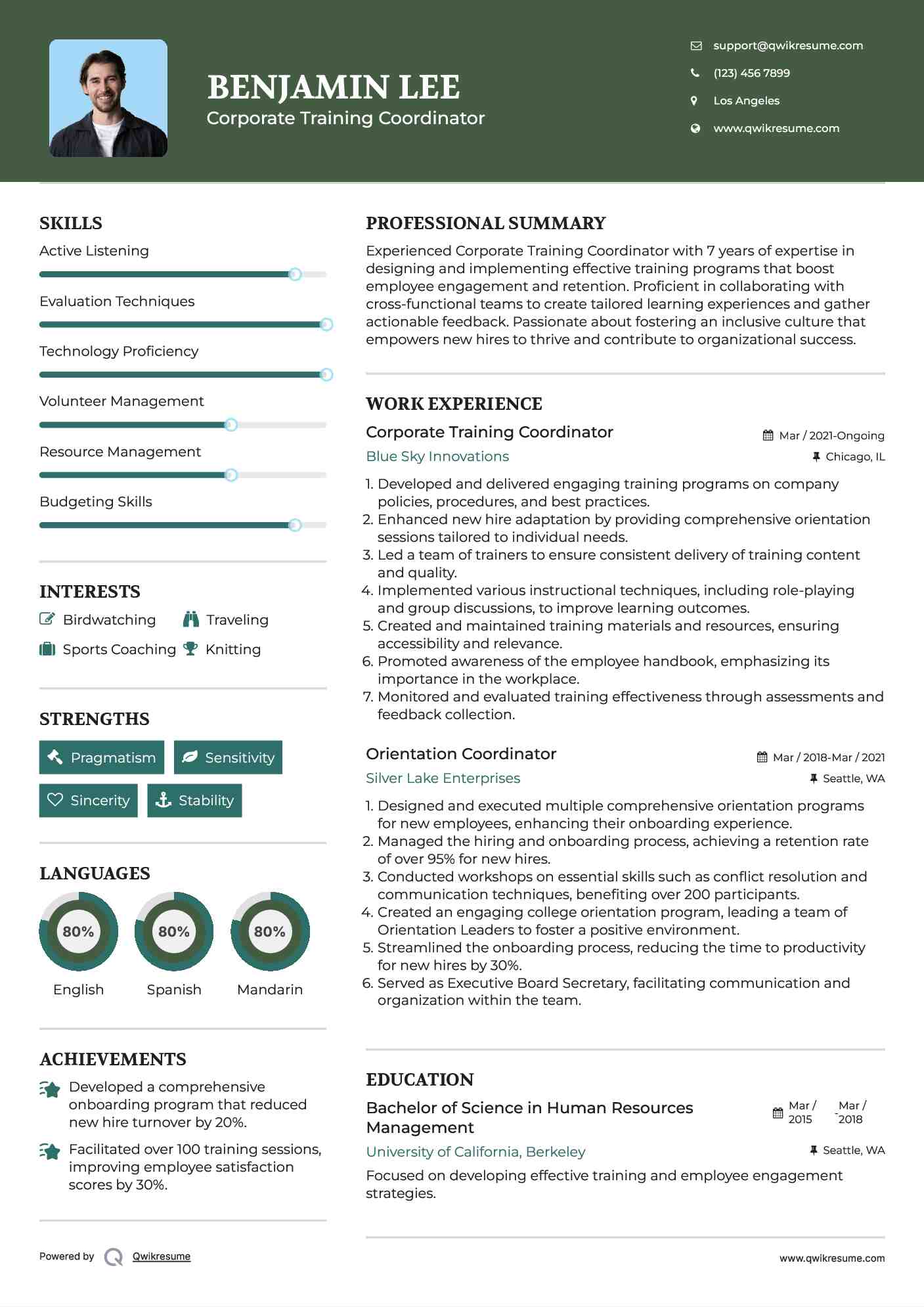 Corporate Training Coordinator Resume Model