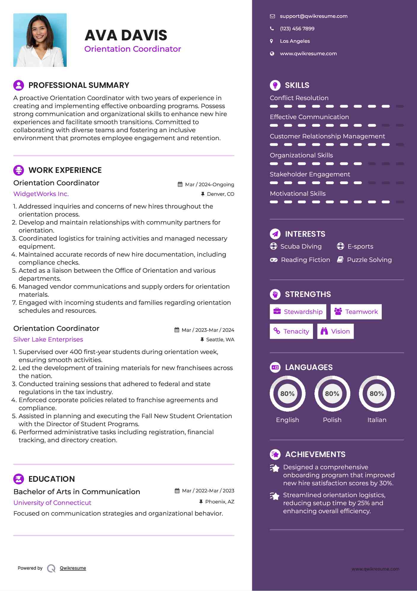 Orientation Coordinator Resume Template