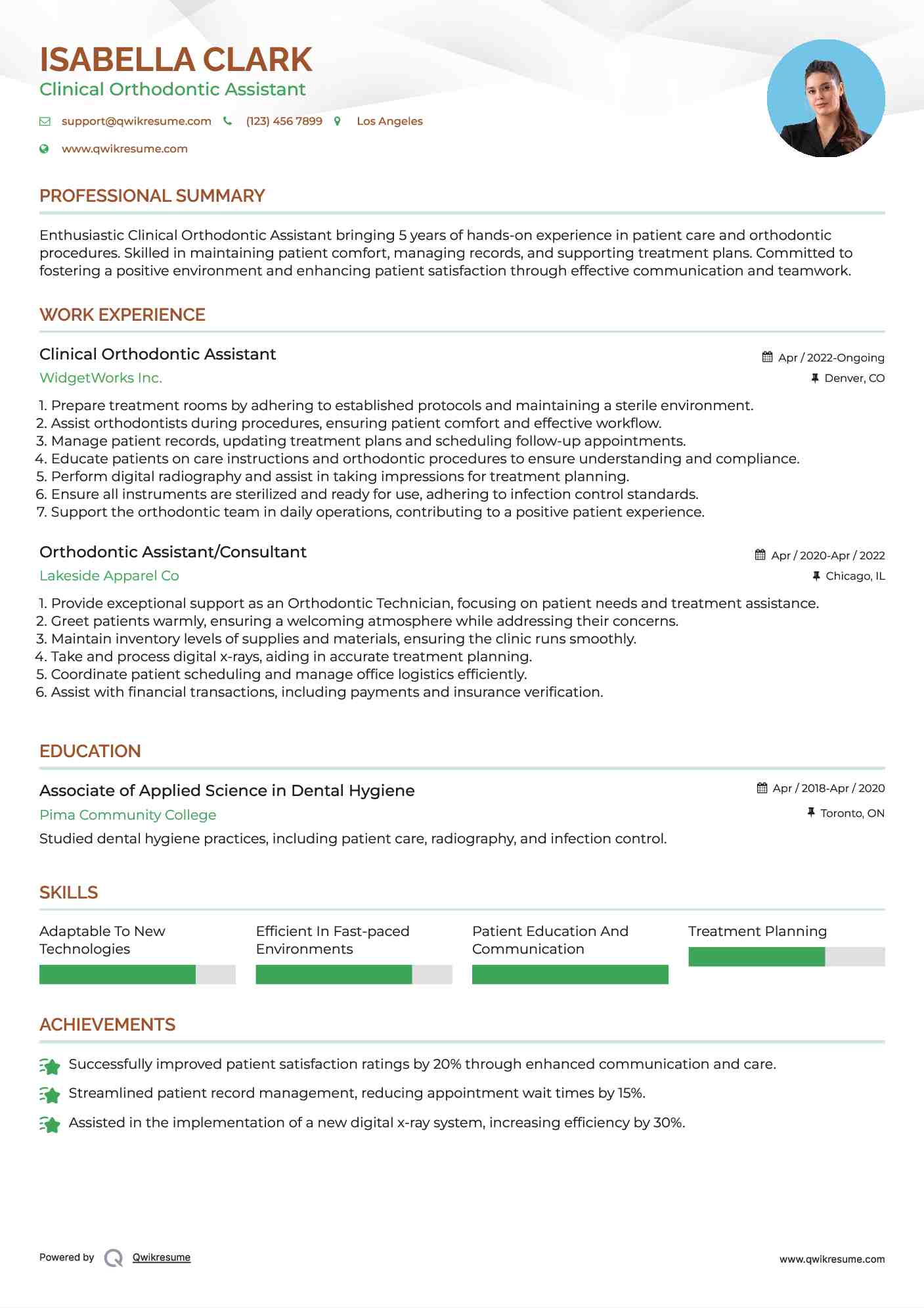 Orthodontic Assistant Resume Samples QwikResume