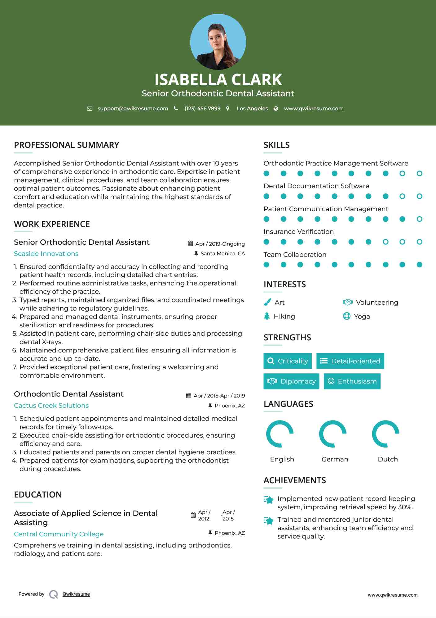 Senior Orthodontic Dental Assistant Resume Format