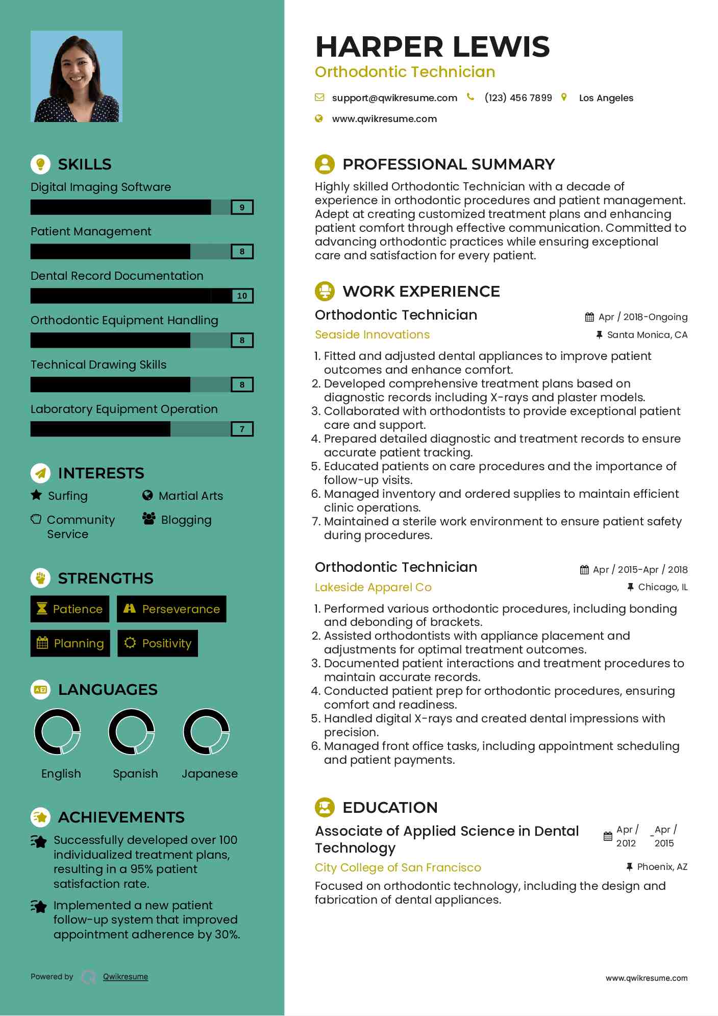 Orthodontic Technician Resume Template