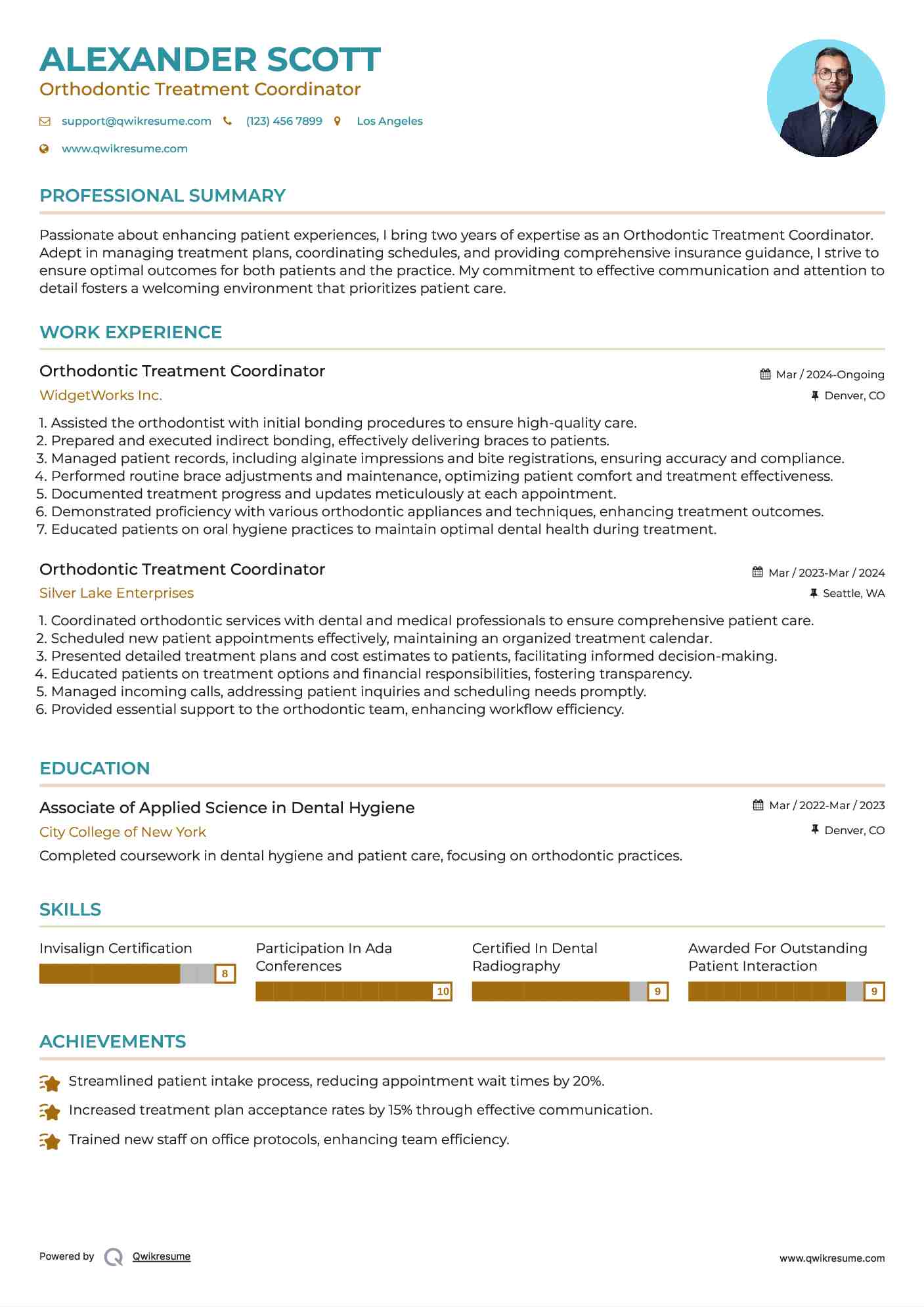 Orthodontic Treatment Coordinator Resume Samples QwikResume