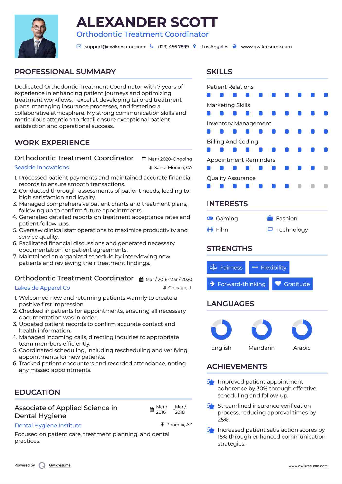 Orthodontic Treatment Coordinator Resume Example