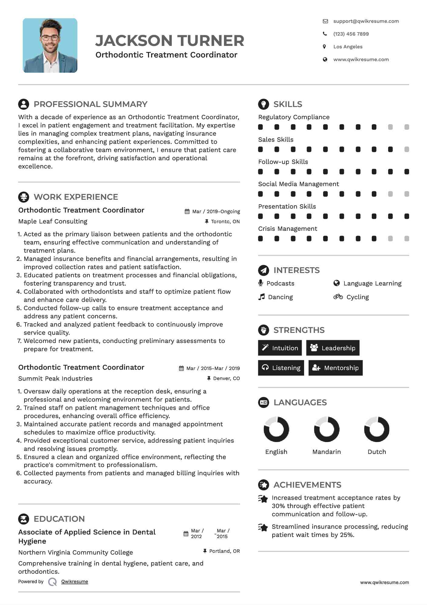 Orthodontic Treatment Coordinator Resume Samples QwikResume