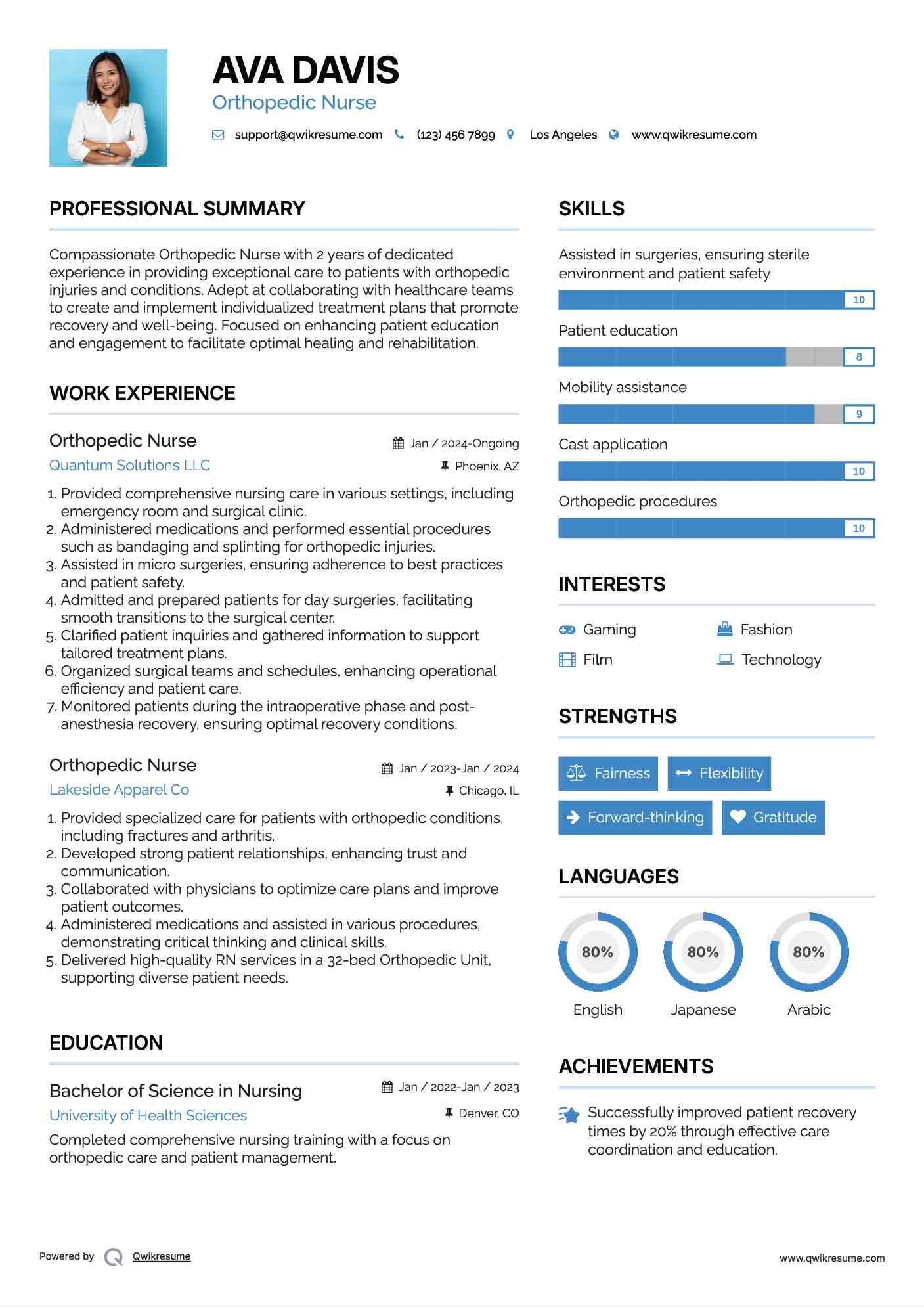 Orthopedic Nurse Resume Example