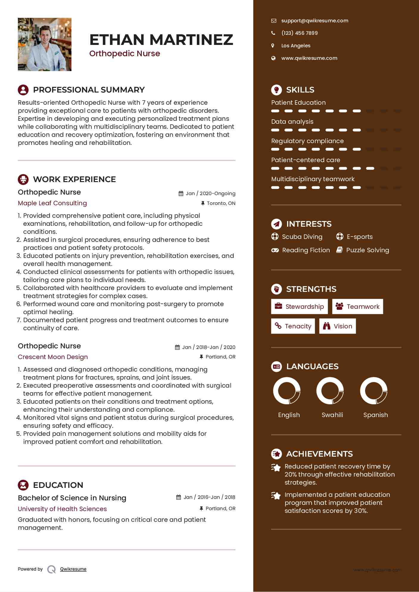 Orthopedic Nurse Resume Template