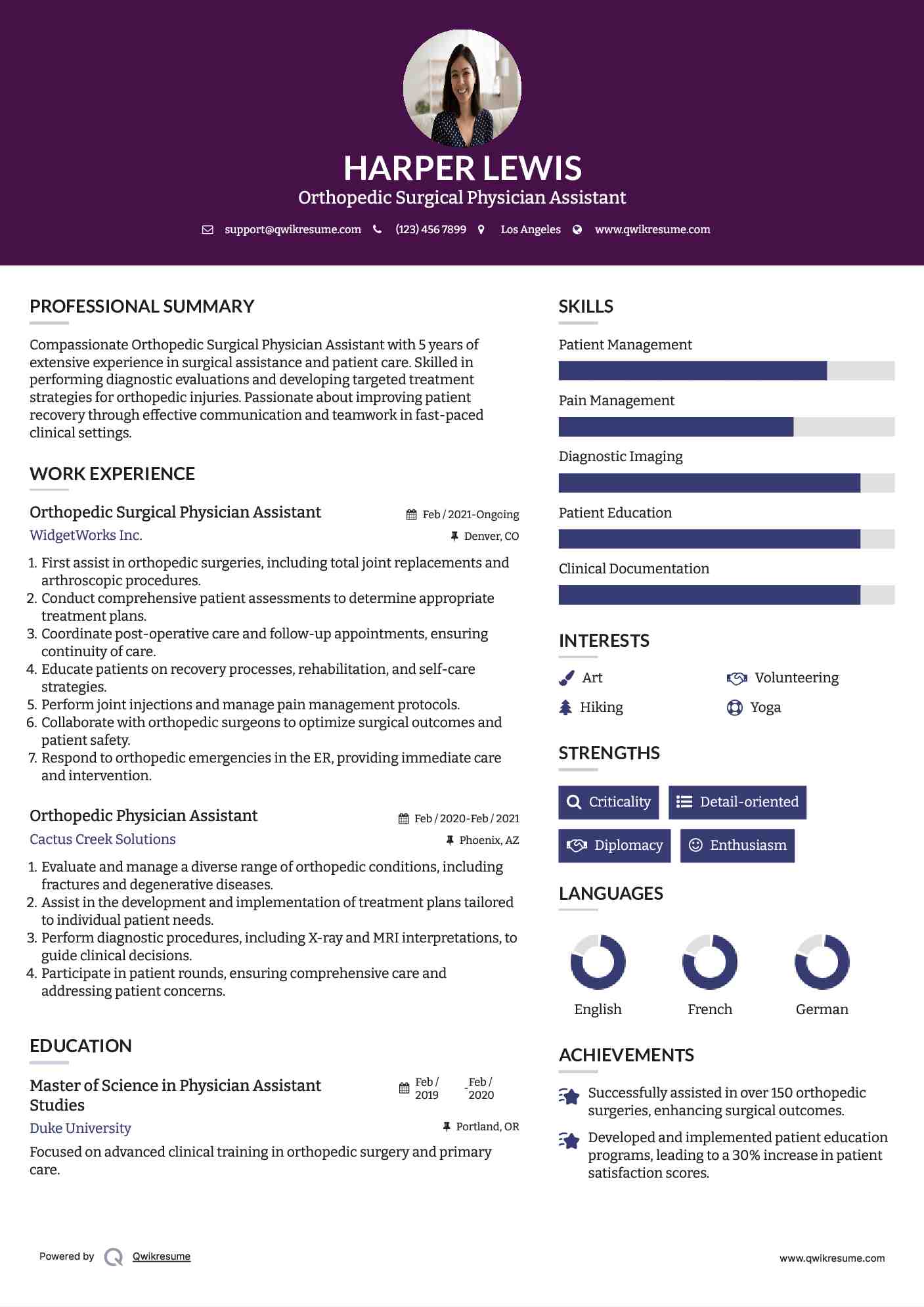 Orthopedic Surgical Physician Assistant Resume Model