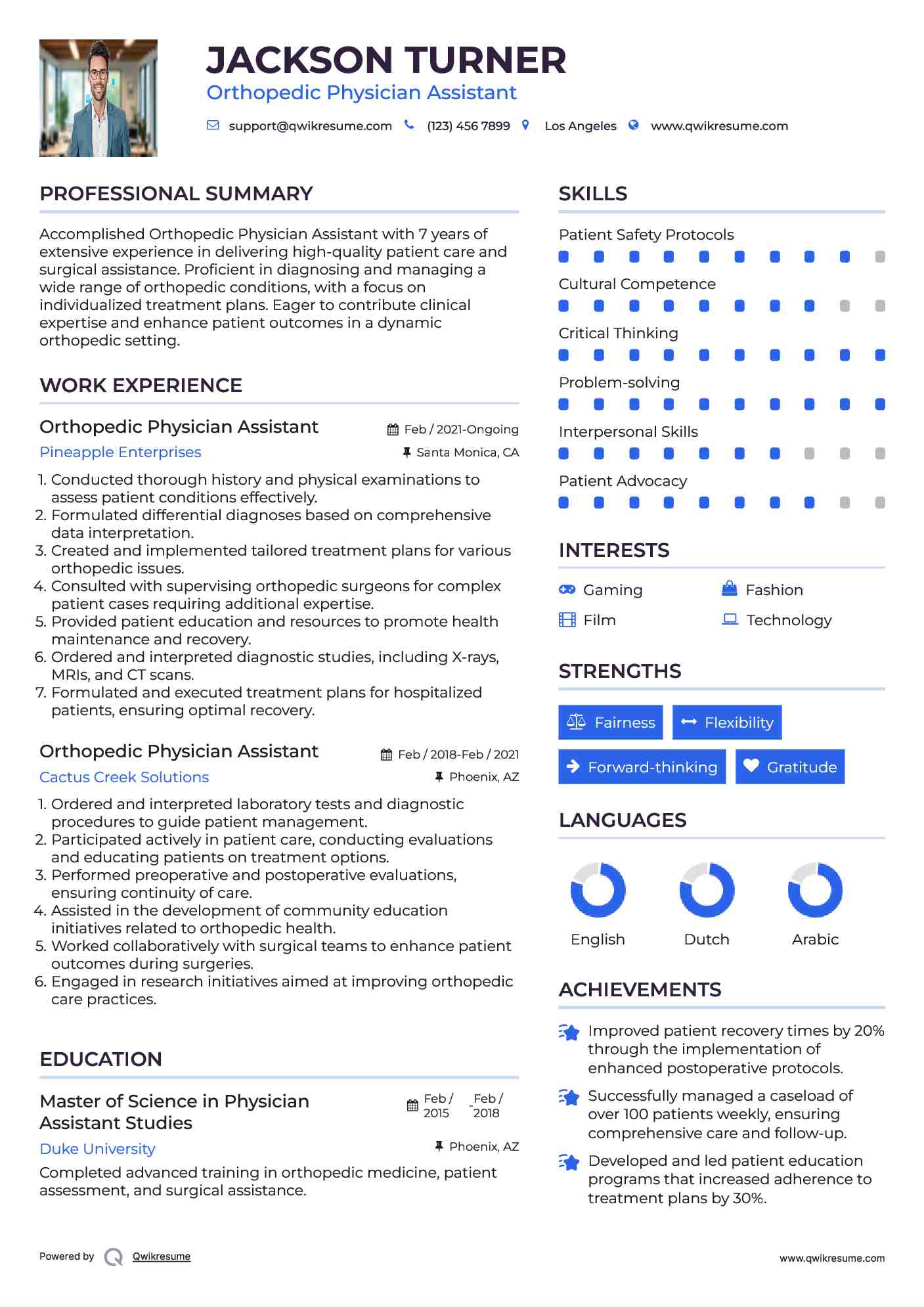Orthopedic Physician Assistant Resume Example