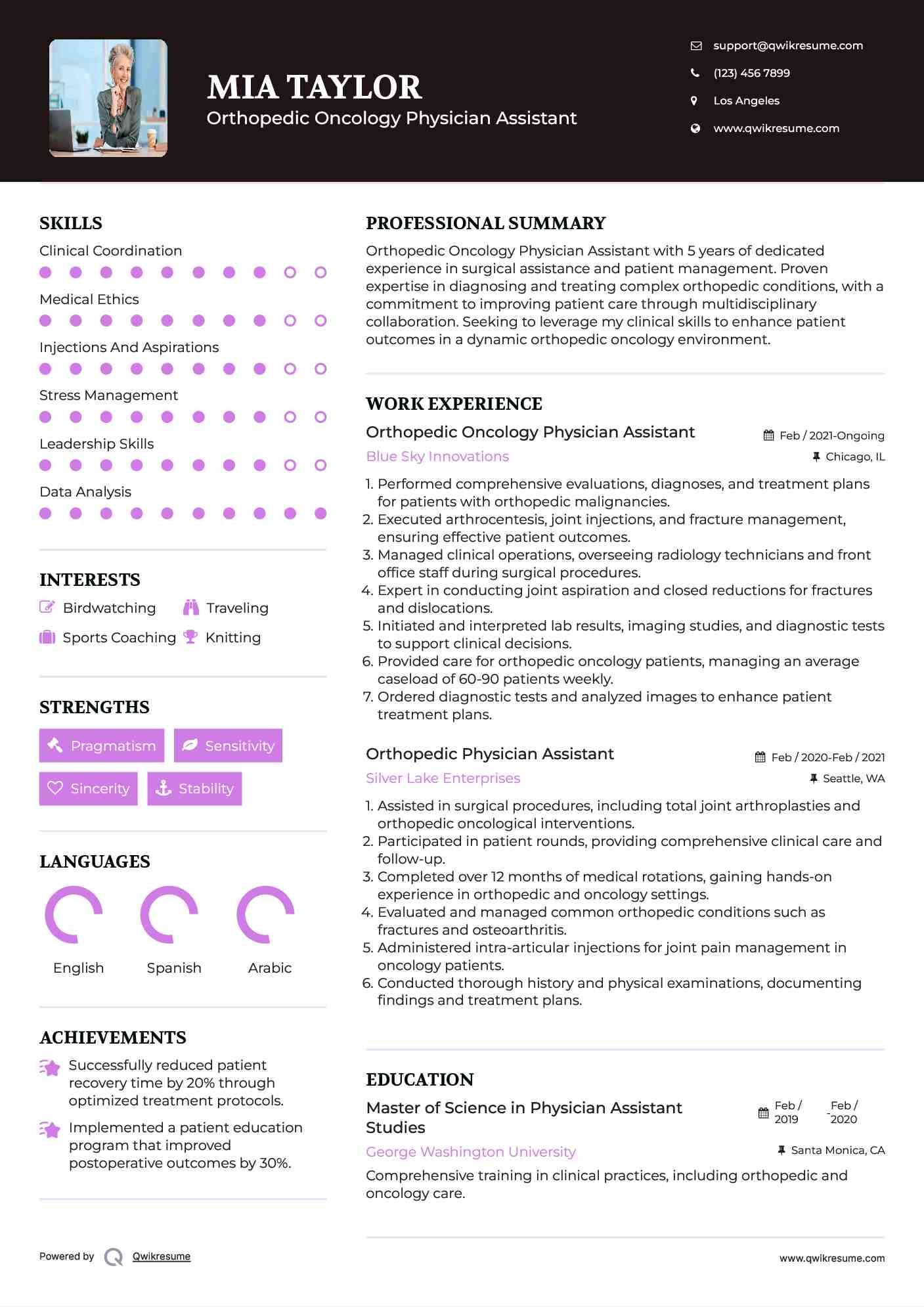 Orthopedic Oncology Physician Assistant Resume Format