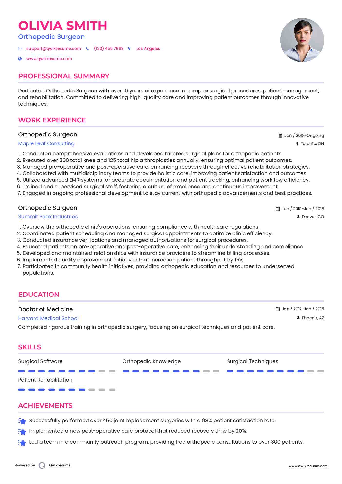 Orthopedic Surgeon Resume Template