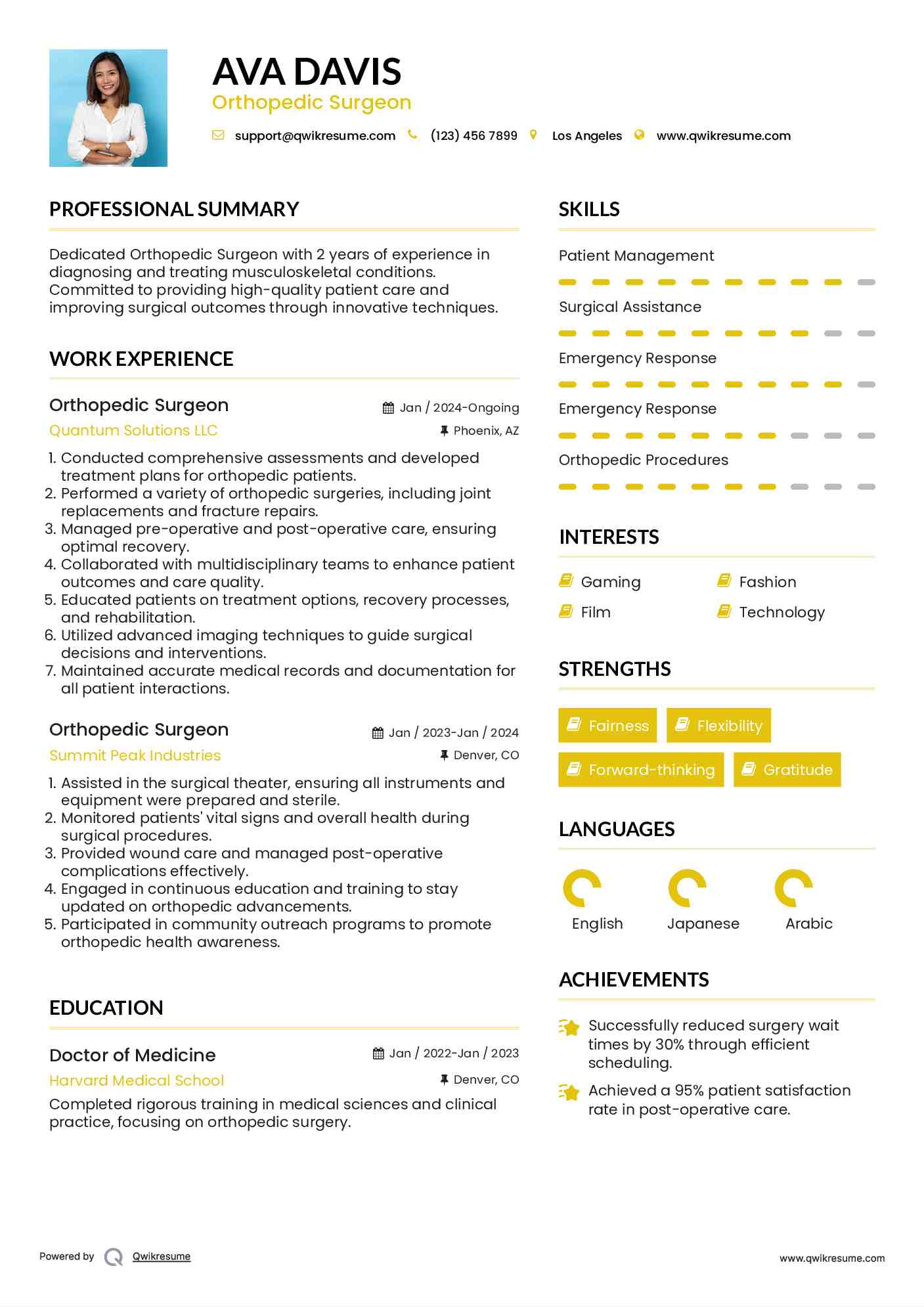 Orthopedic Surgeon Resume Example