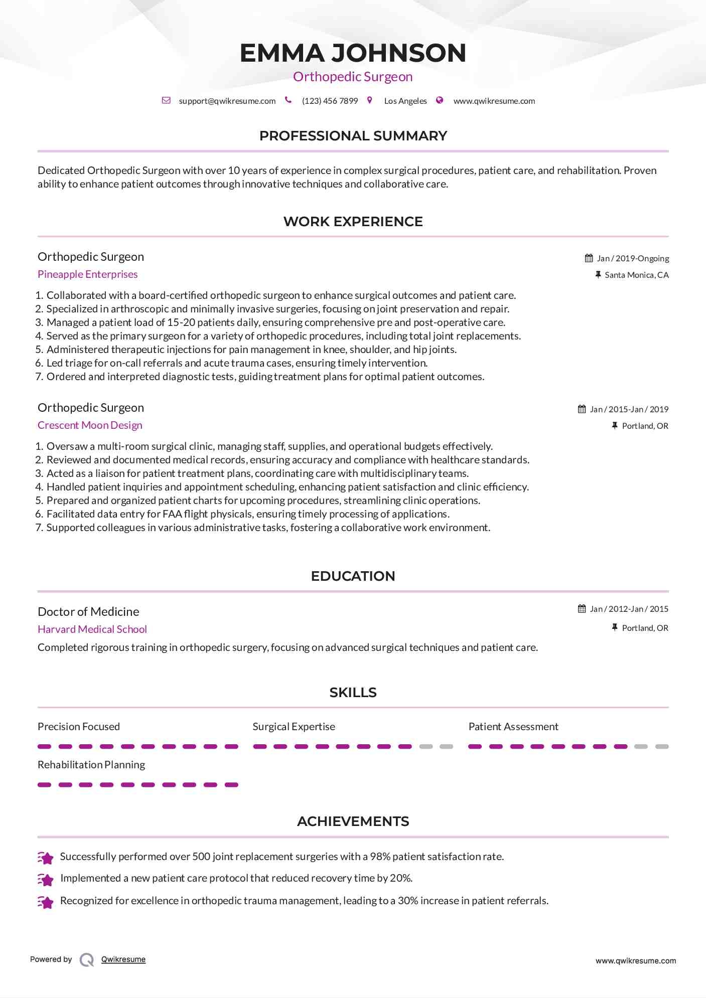 Orthopedic Surgeon Resume Template