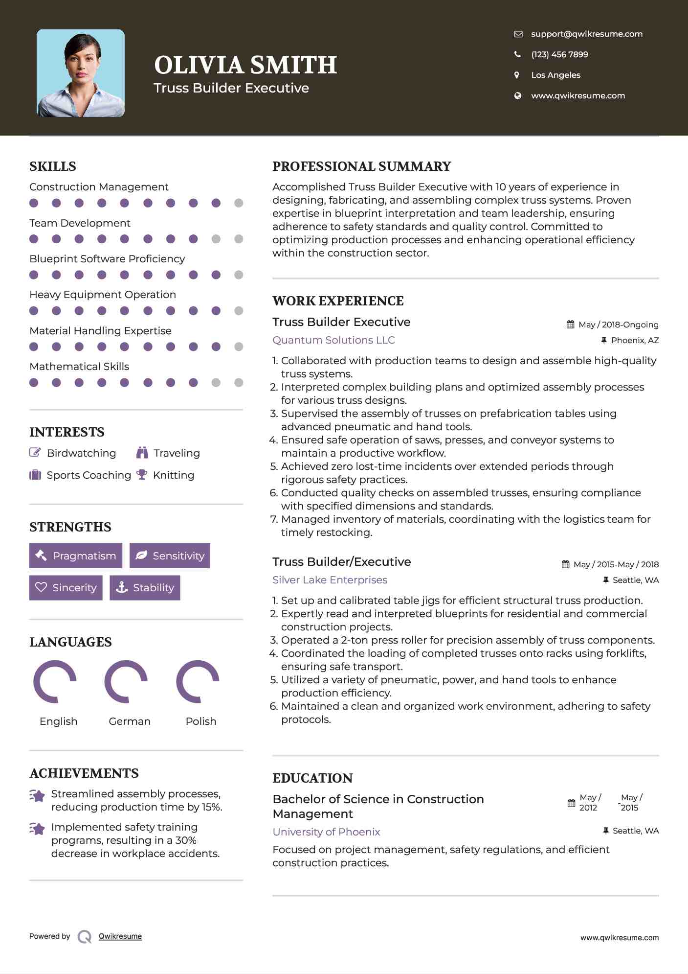 Truss Builder Executive Resume Template