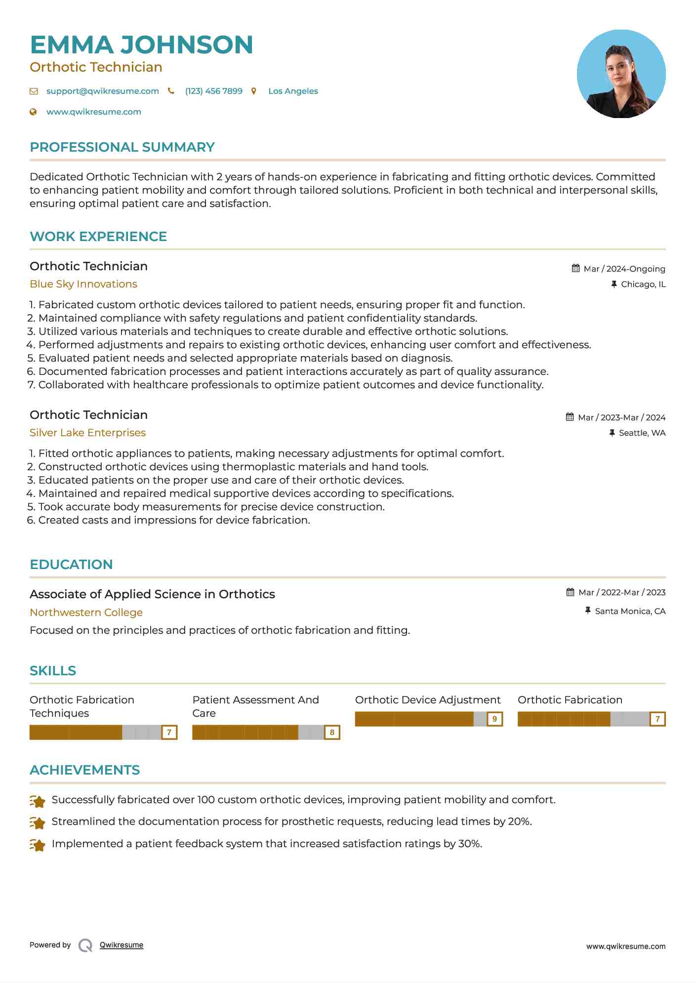 Orthotic Technician Resume Format