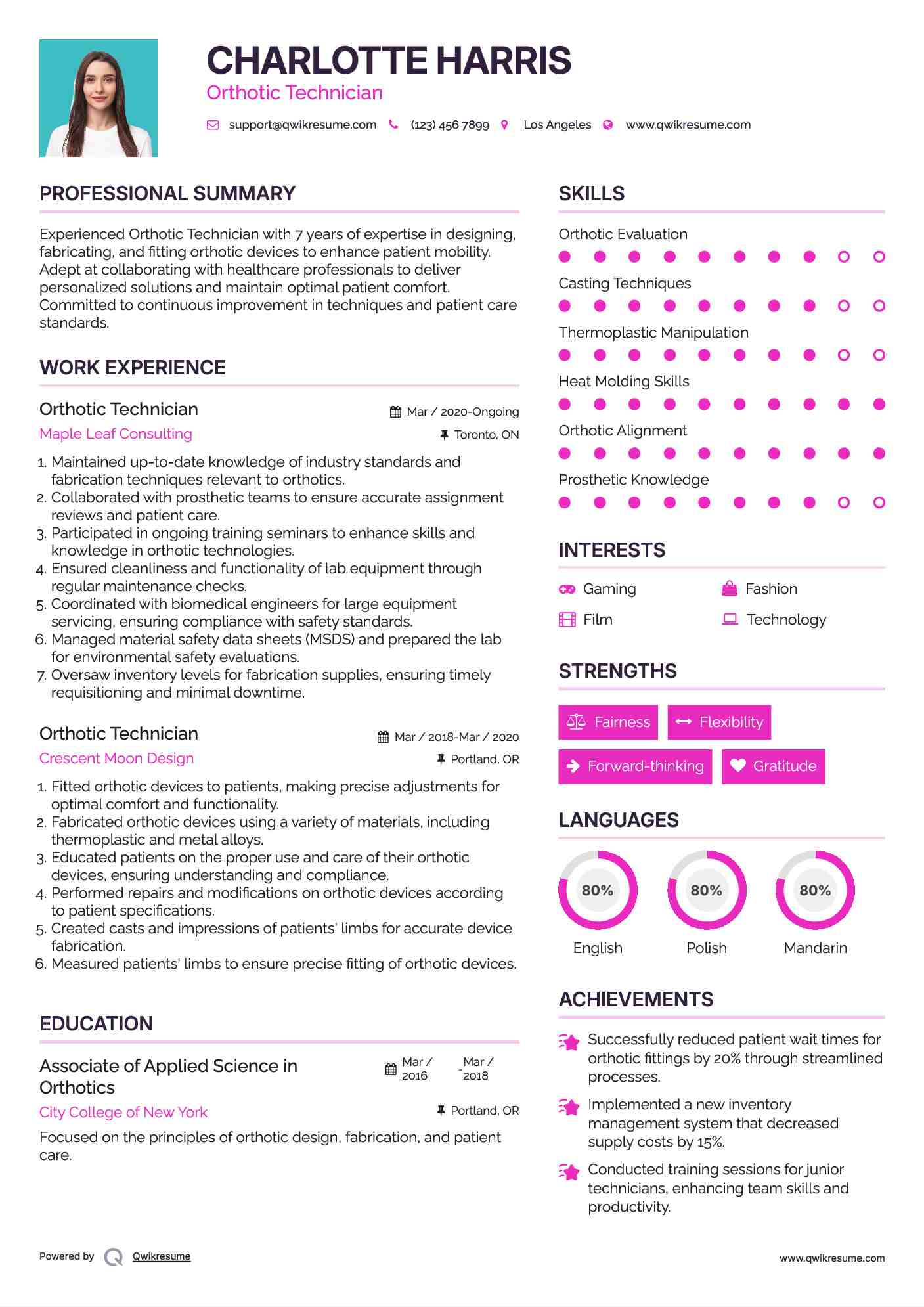 Orthotic Technician Resume Format