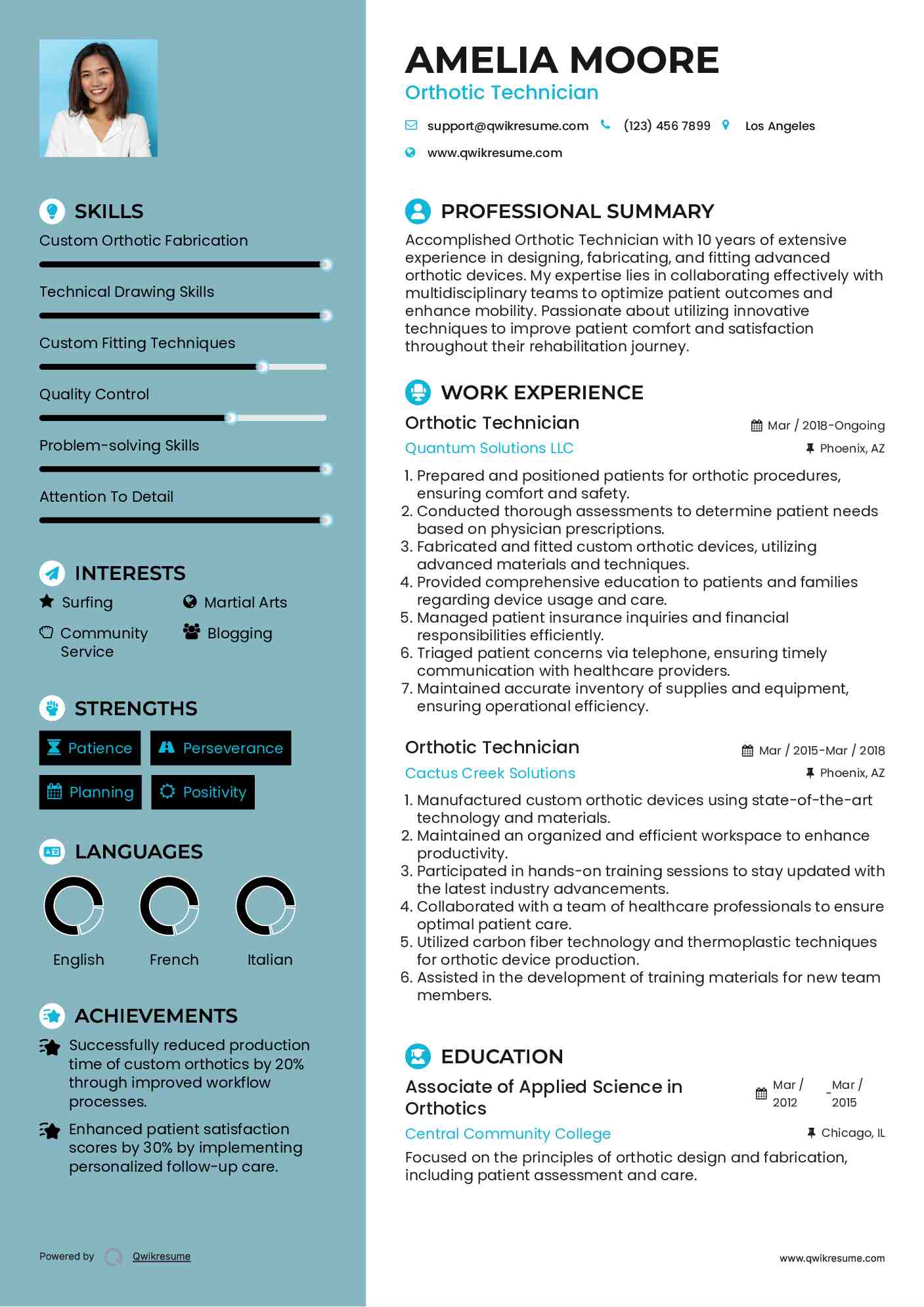 Orthotic Technician Resume Template