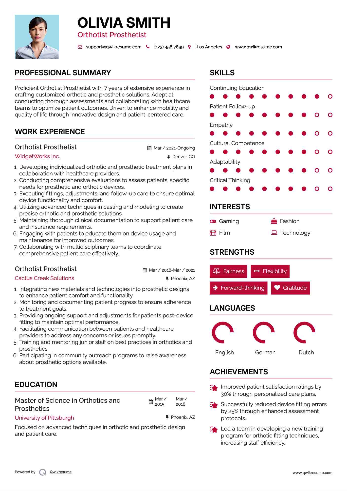 Orthotist Prosthetist Resume Example