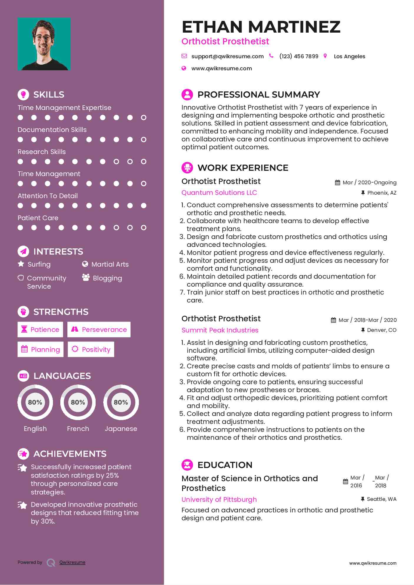 Orthotist Prosthetist Resume Format