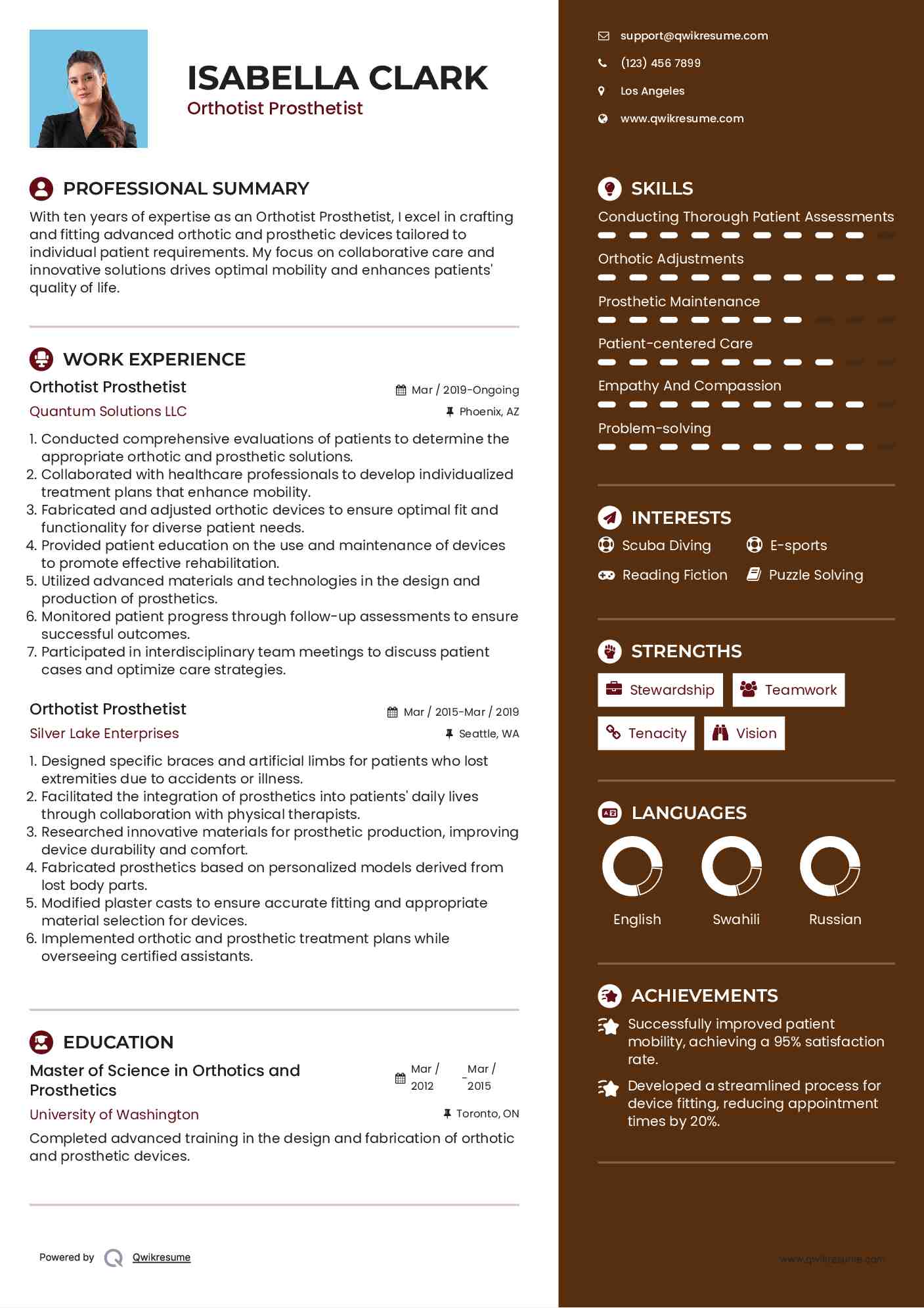 Orthotist Prosthetist Resume Template