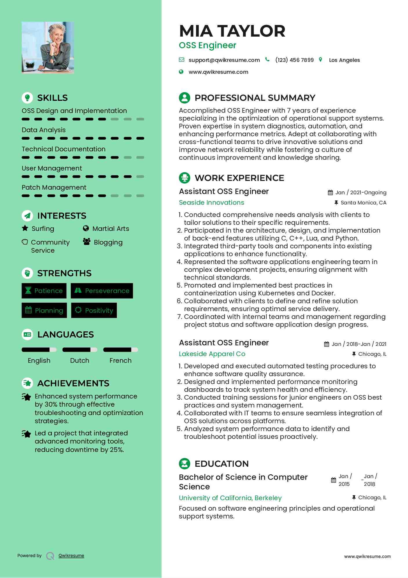 Assistant OSS Engineer Resume Model