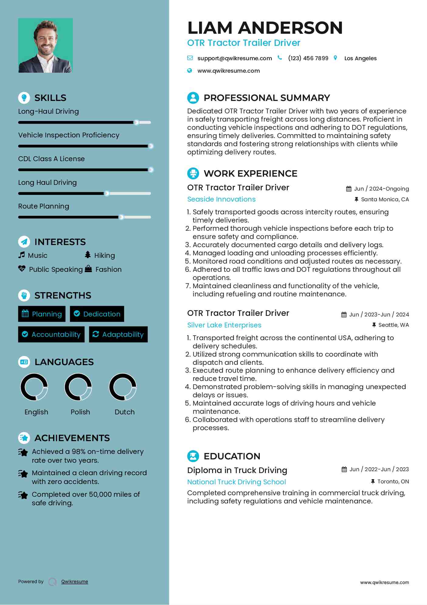 OTR Tractor Trailer Driver Resume Format