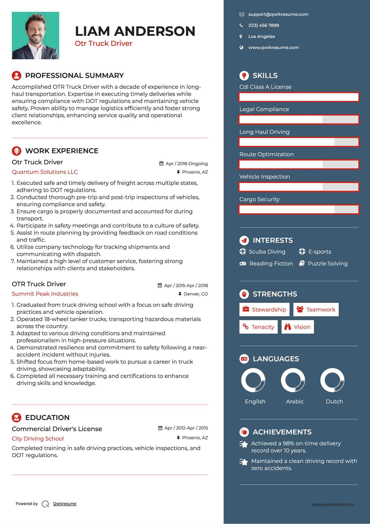 Otr Truck Driver Resume Format
