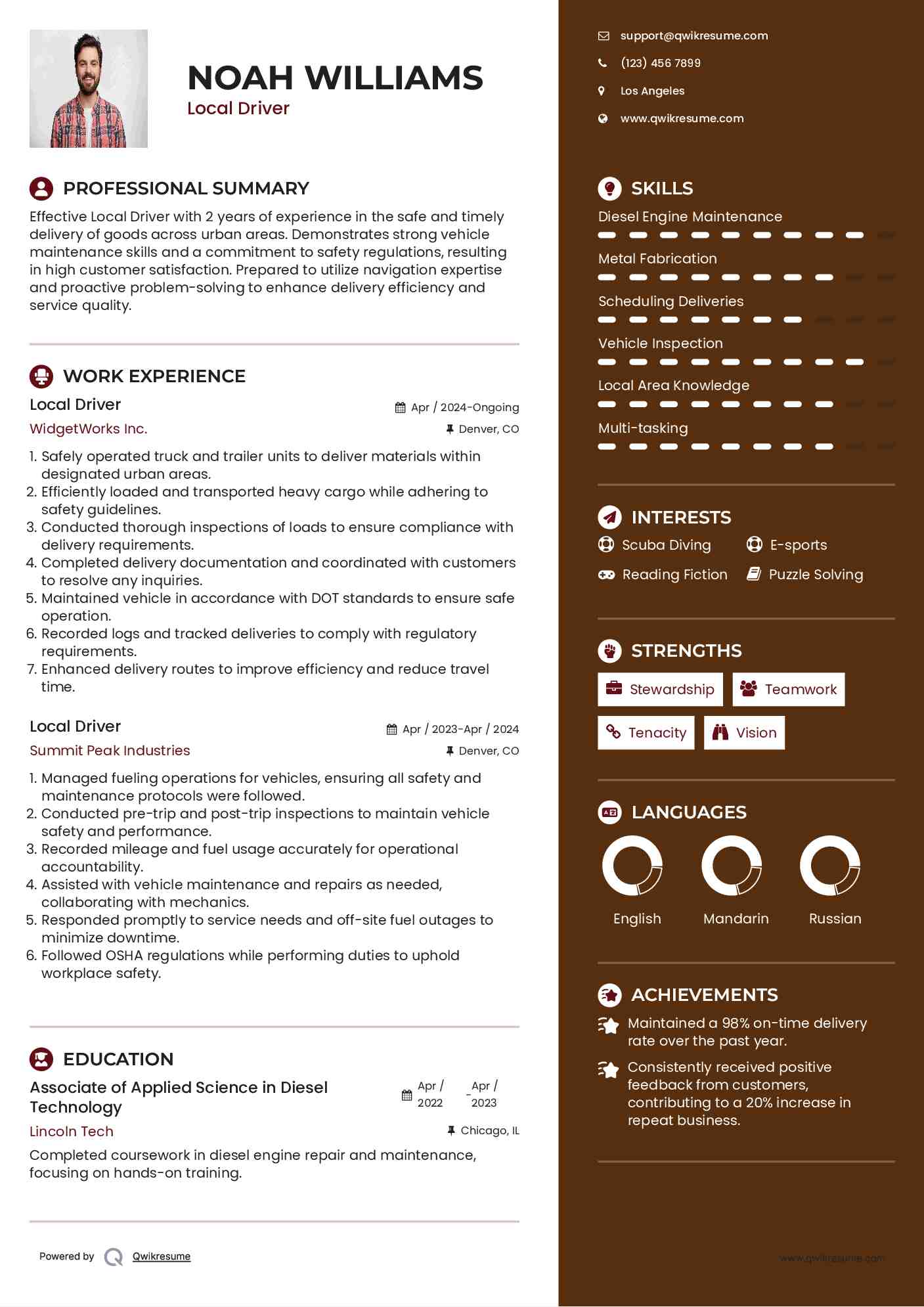 Local Driver Resume Example