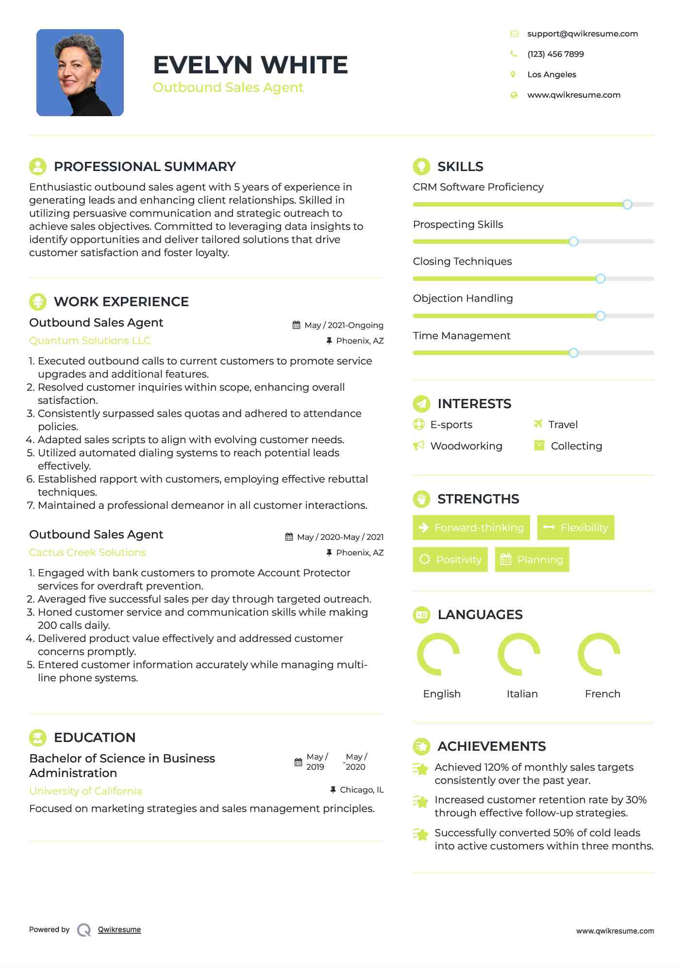 Outbound Sales Agent Resume Format