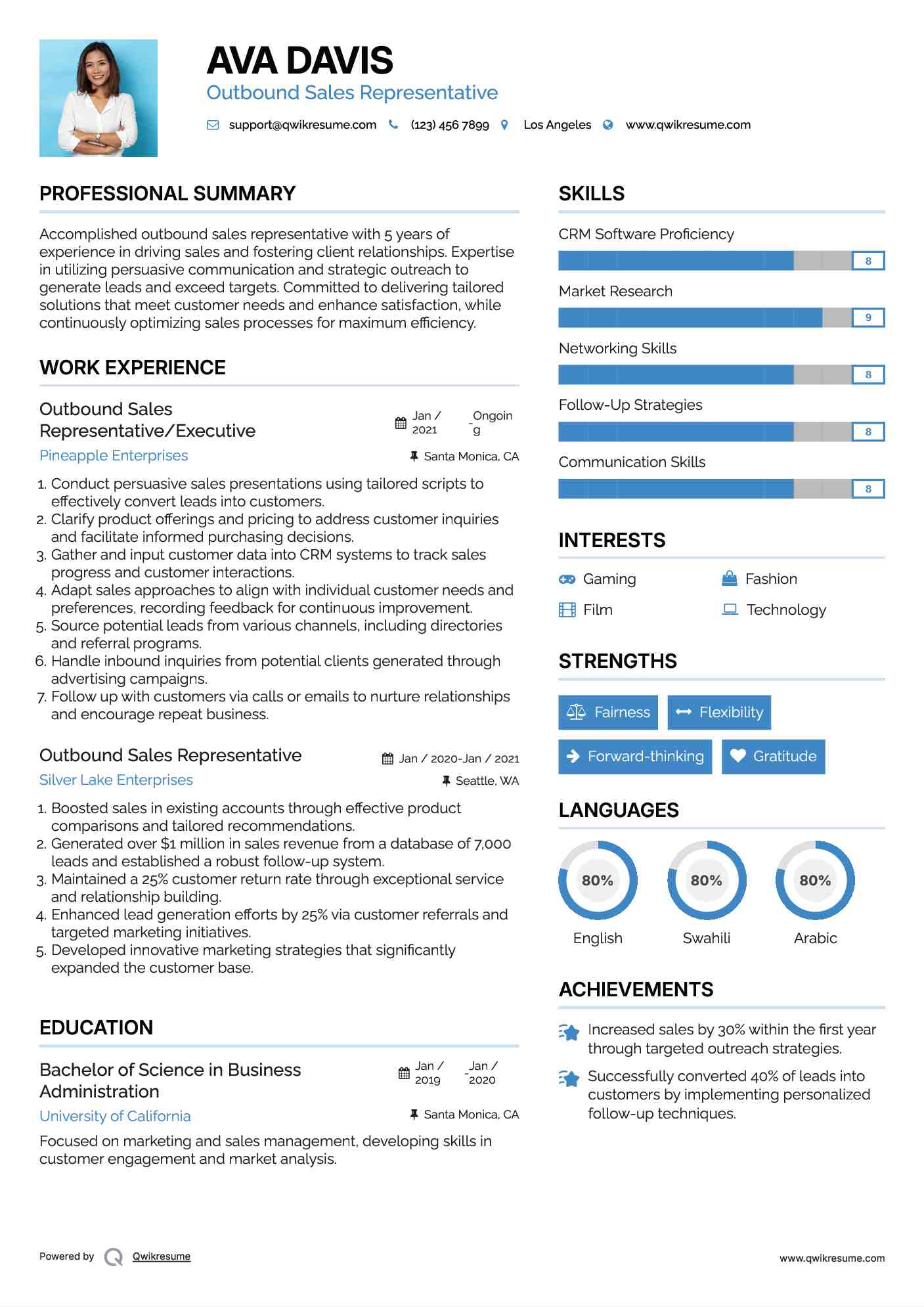 Outbound Sales Representative/Executive Resume Format
