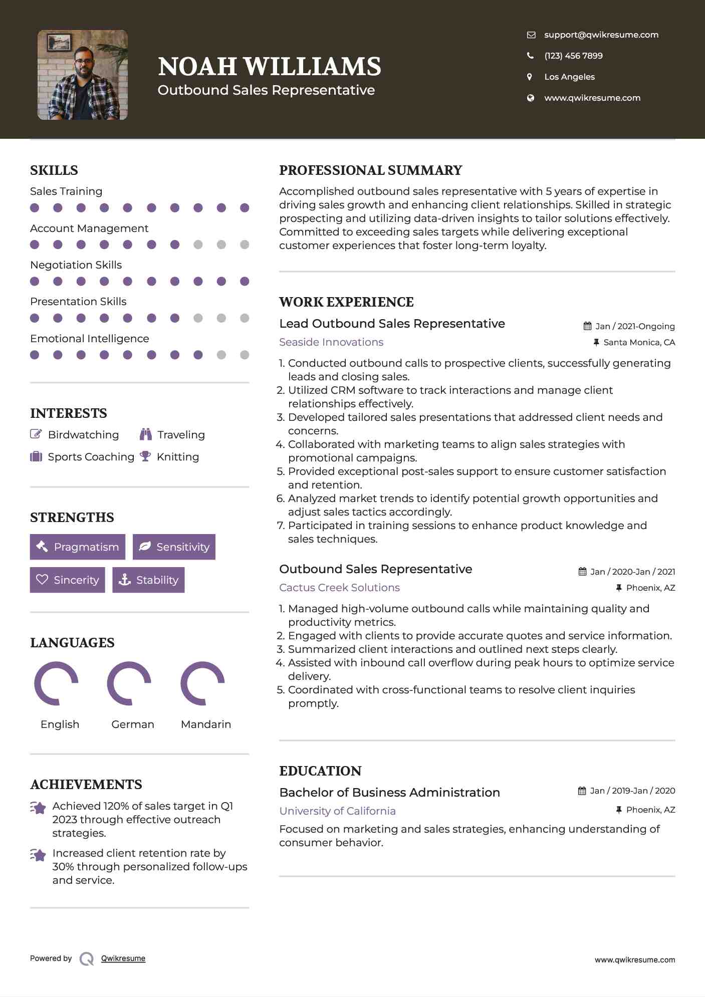 Lead Outbound Sales Representative Resume Format