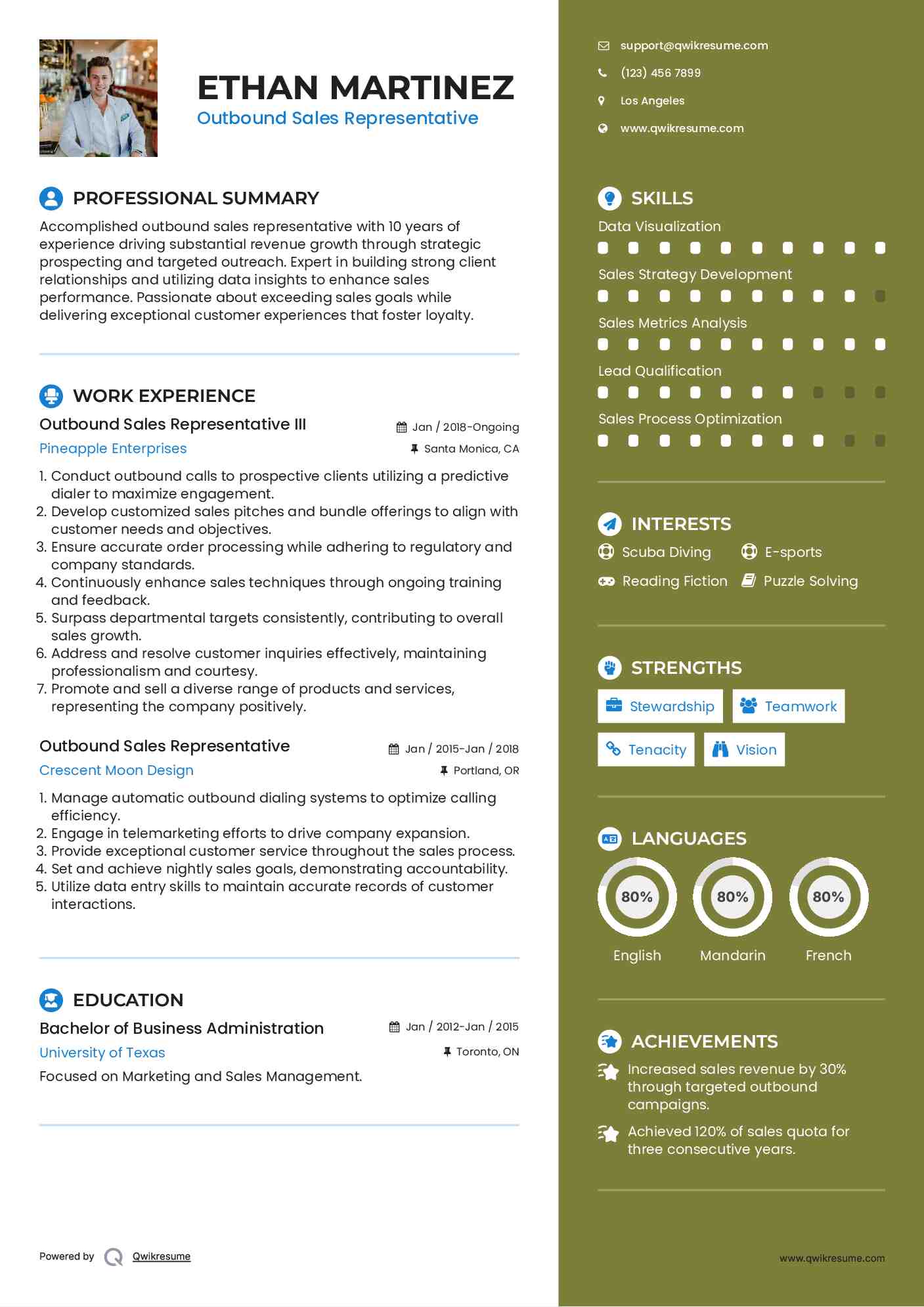 Outbound Sales Representative III Resume Template