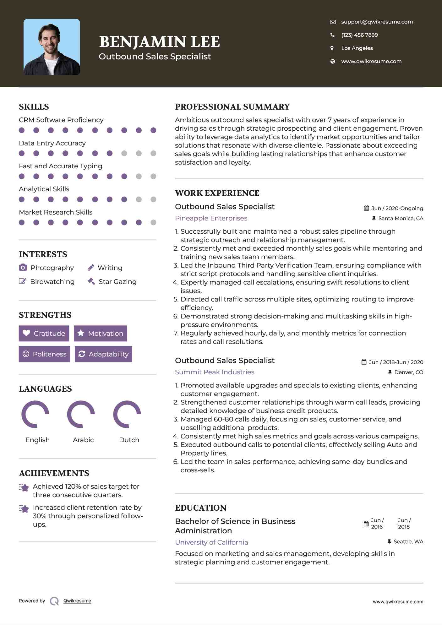 Outbound Sales Specialist Resume Sample