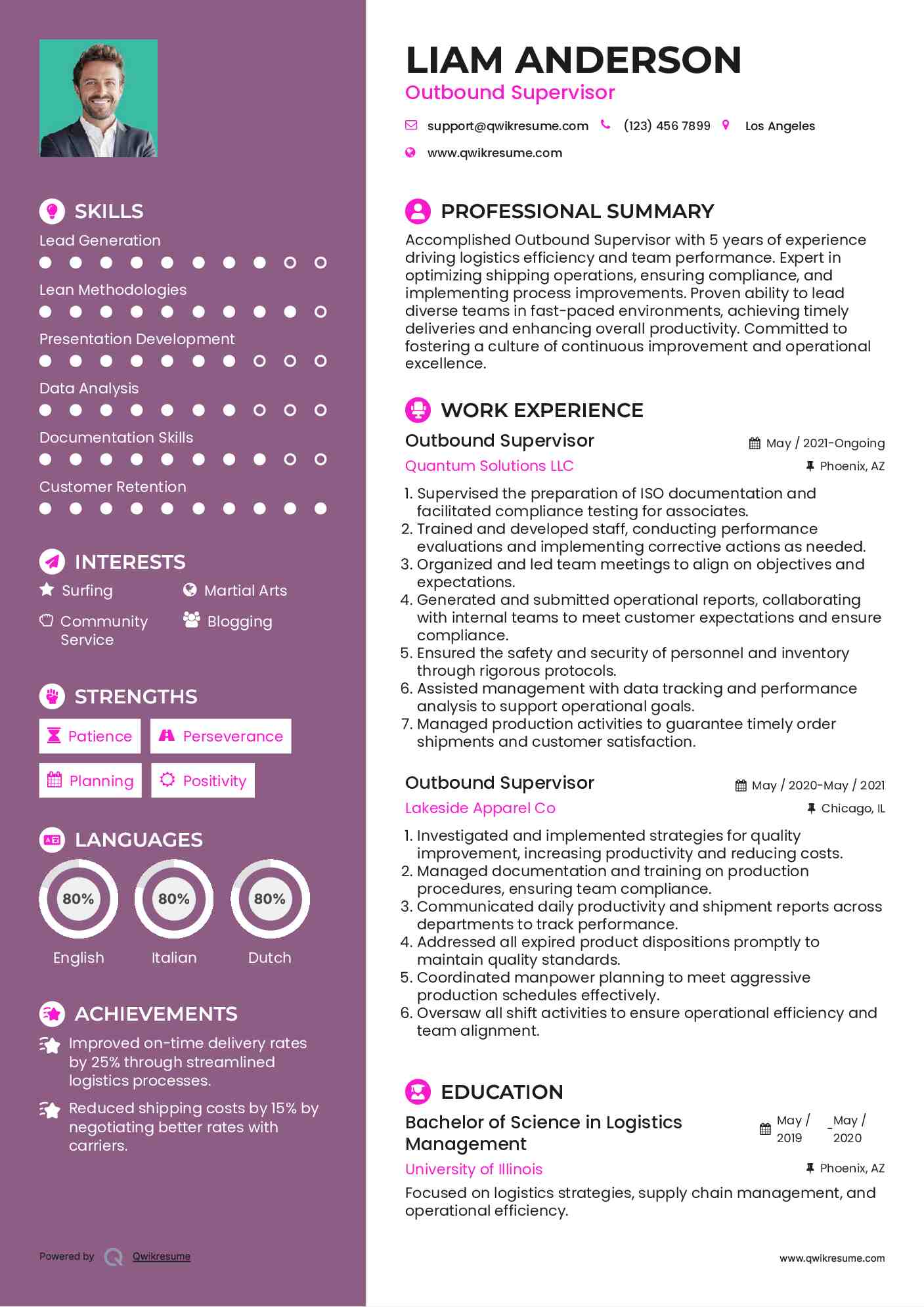 Outbound Supervisor Resume Template
