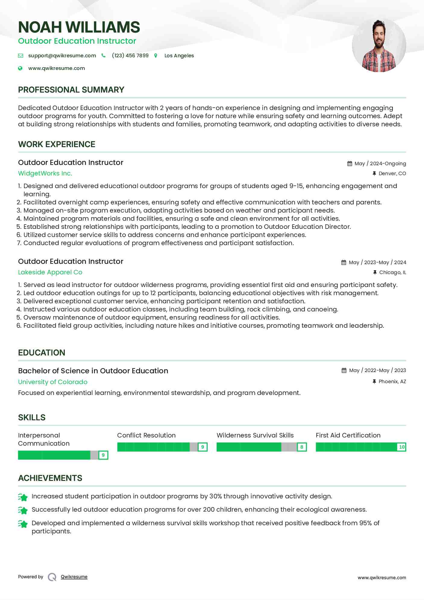 Outdoor Education Instructor Resume Template