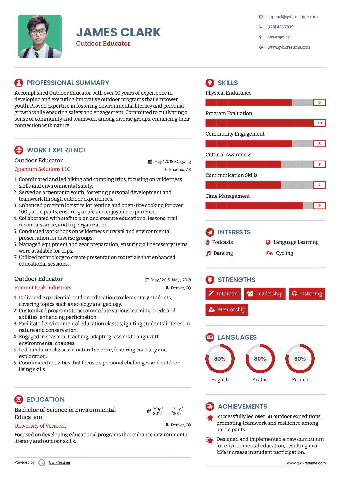 Outdoor Educator Resume Template