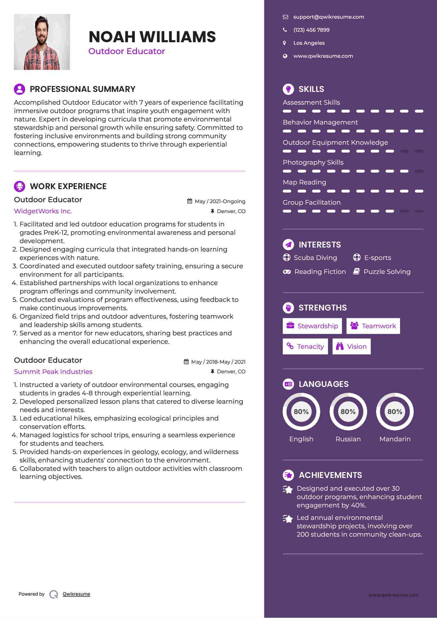 Outdoor Educator Resume Template