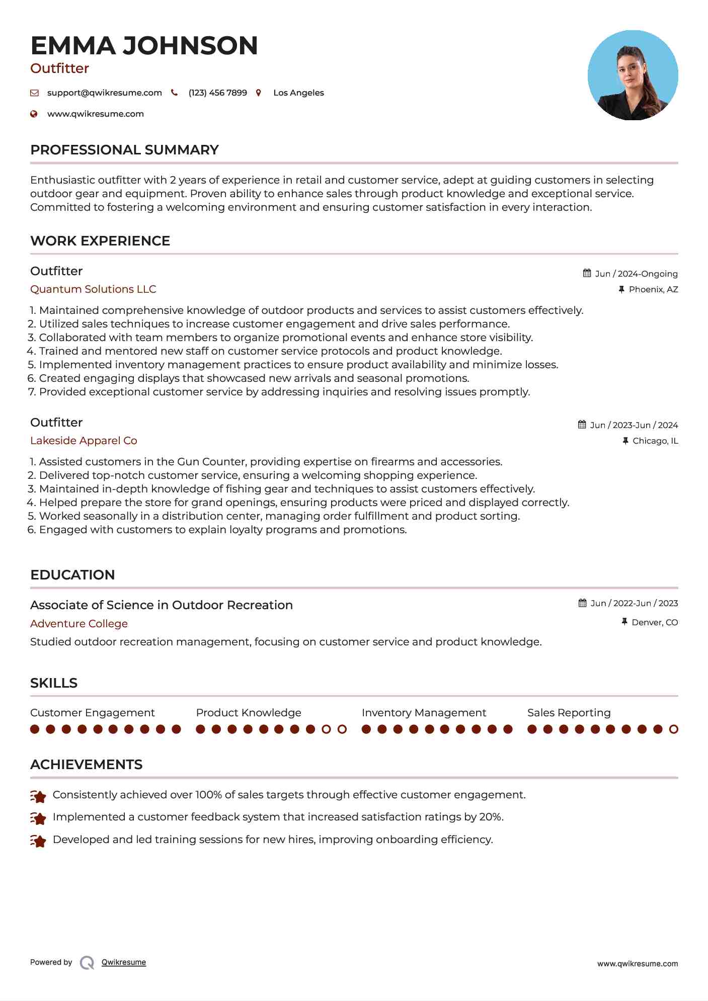 Outfitter Resume Example