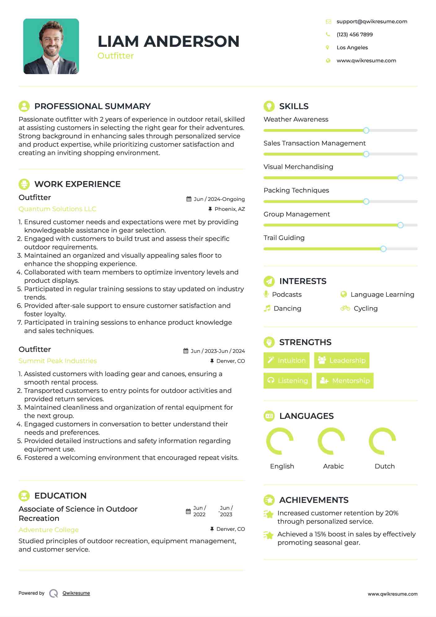 Outfitter Resume Format
