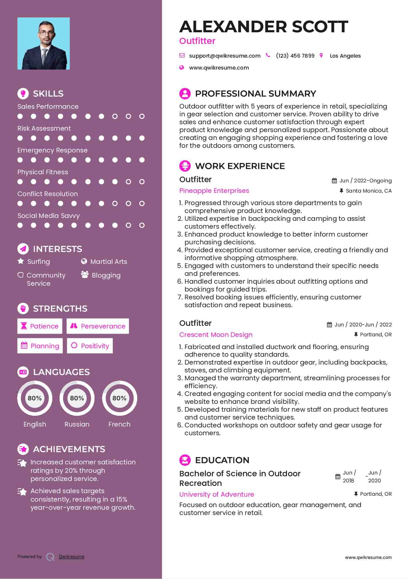 Outfitter Resume Example