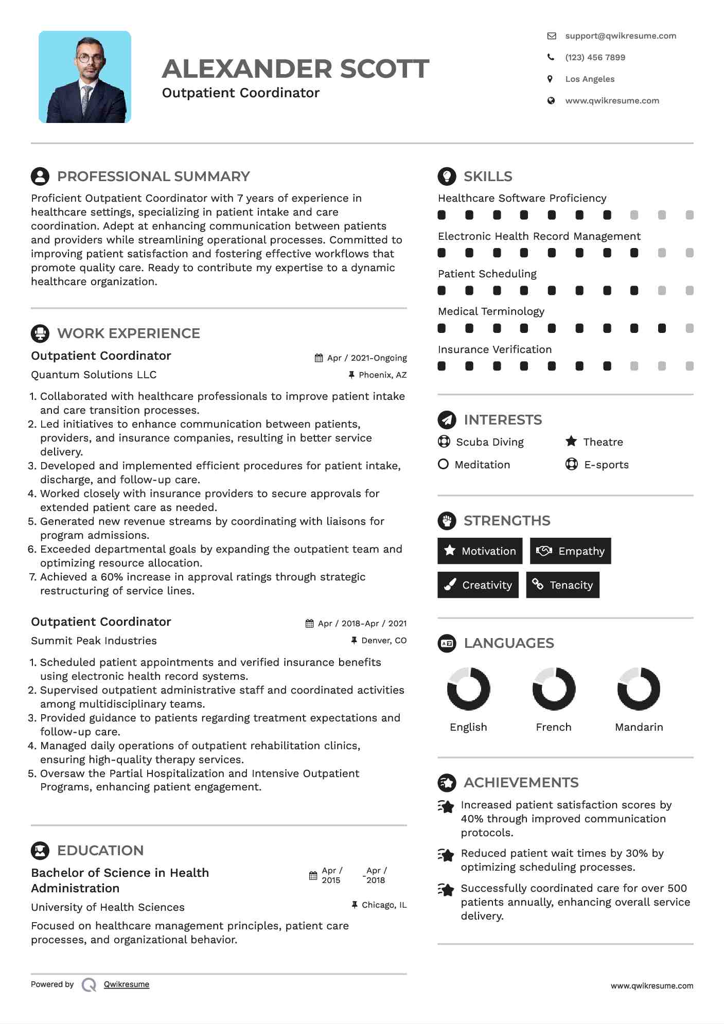 Outpatient Coordinator Resume Sample