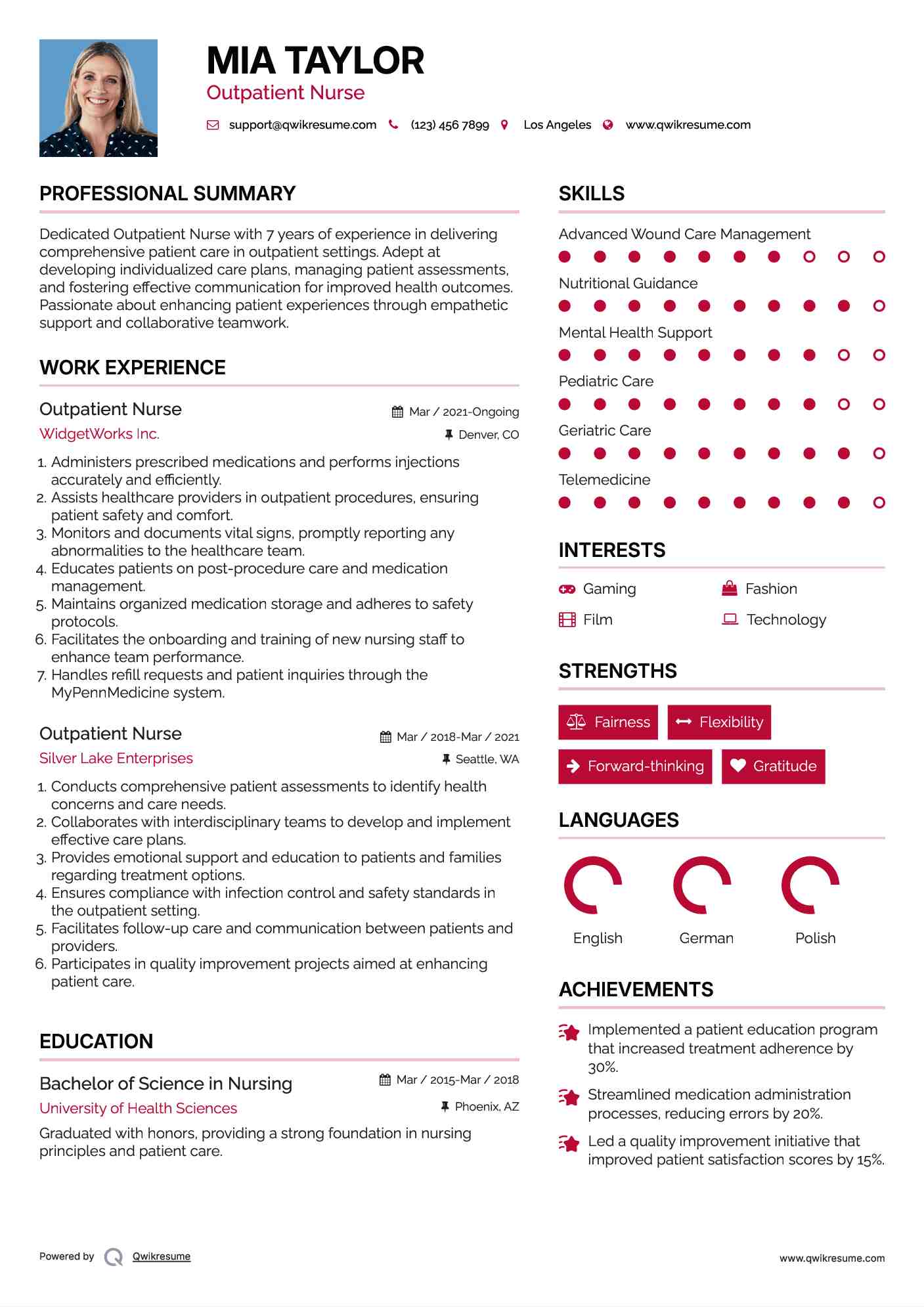Outpatient Nurse Resume Sample