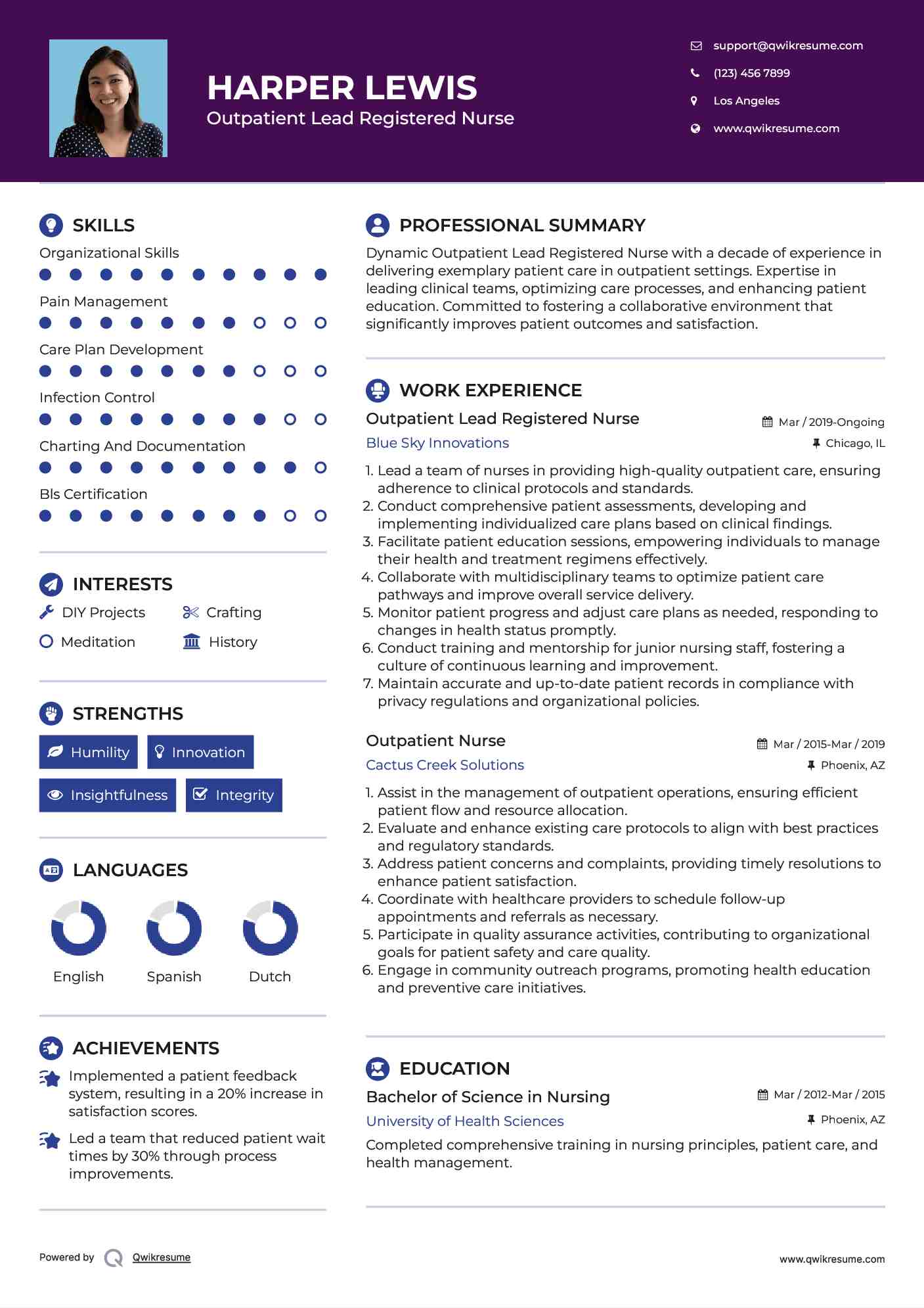 Outpatient Lead Registered Nurse
 Resume Template