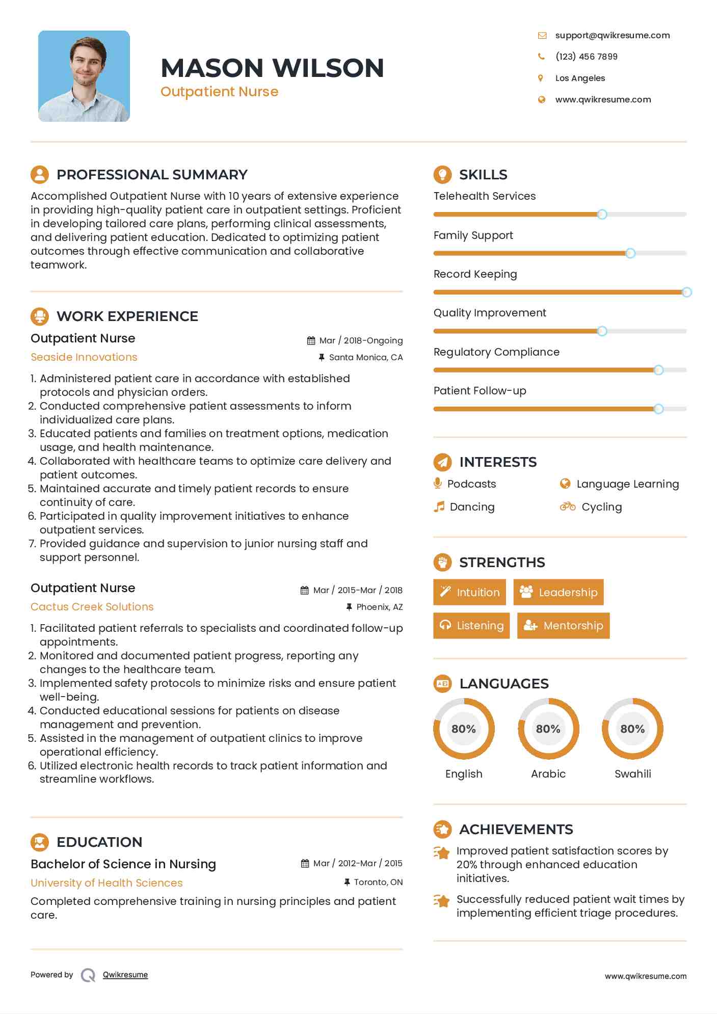 Outpatient Nurse Resume Sample