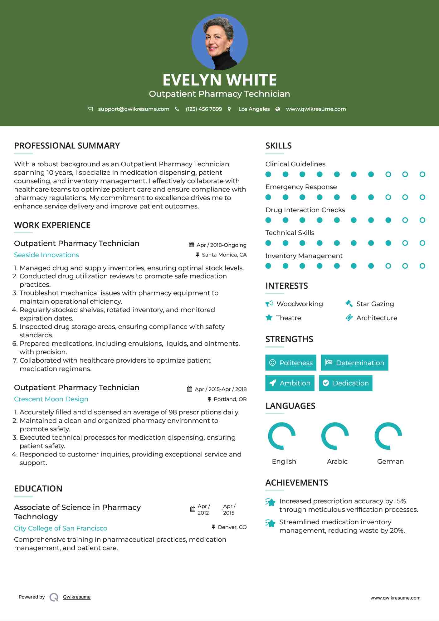 Outpatient Pharmacy Technician Resume Sample