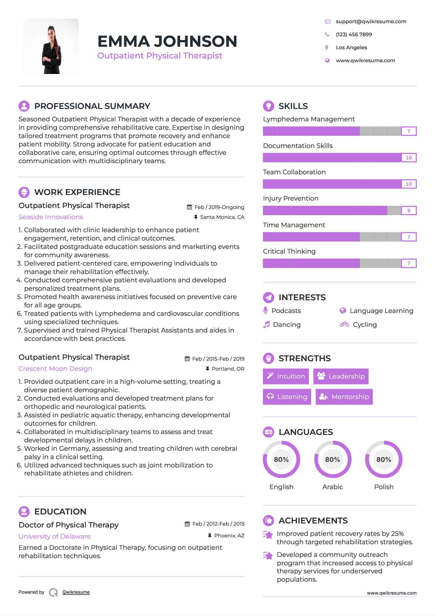 Outpatient Physical Therapist Resume Model
