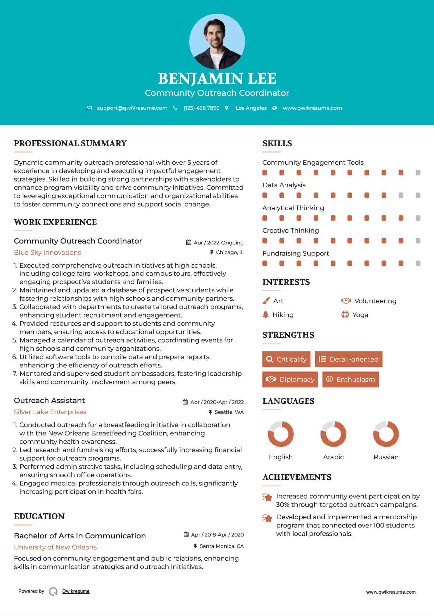 Community Outreach Coordinator Resume Sample